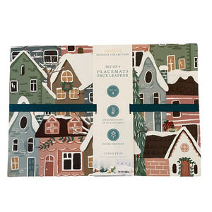 Envogue Christmas Village Faux Leather Placemats 13x19 Set of 4 New